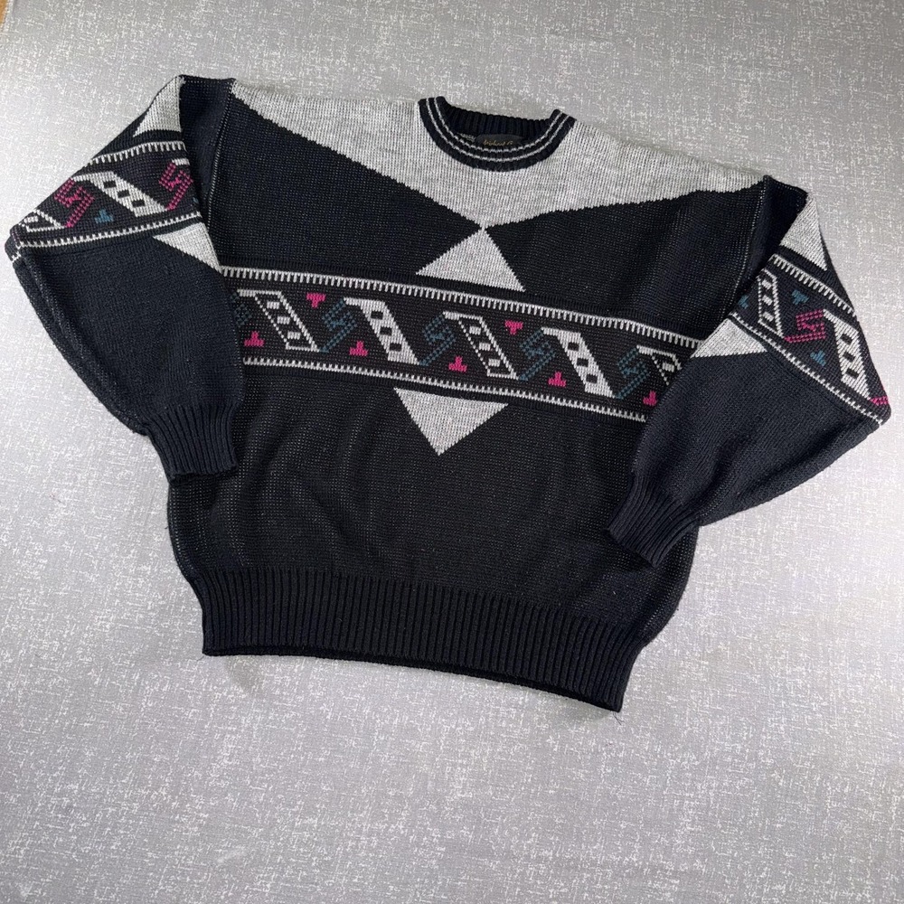 Vintage Michael Gerald Sweater Mens XL Black Geometric‎ Crewneck Pullover